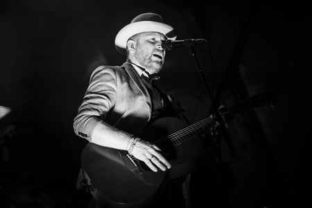 Traena, Norway - July 08, 2016: concert of Norwegian folk and rock band Violet Road at...