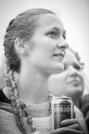 Traena, Norway - July 10 2013: during the concert of the Norwegian singer Hekla Stalstrenga at the Traenafestival, music festival taking place on the small island of Traenaのeditorial素材
