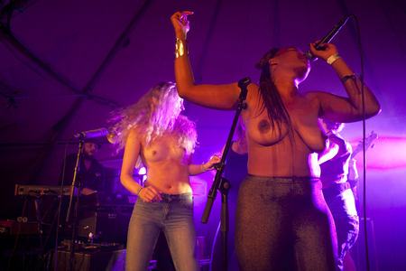 Traena, Norway - July 11 2014: at the concert of the Norwegian electronic soul singer Nosizwe at the Traenafestival, music festival taking place on the small island of Traenaのeditorial素材