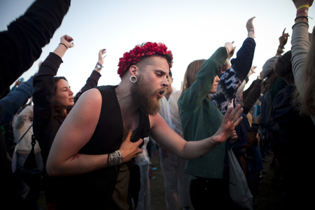 Traena, Norway - July 12 2014: during the concert of the Icelandic singer Mugison at the Traenafestival, music festival taking place on the small island of Traenaのeditorial素材