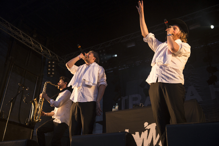 Traena, Norway - July 9 2015: concert of Swedish rock band Movits! at the Traenafestival, music...