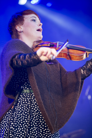 Traena, Norway - July 10 2013: during the concert of the Norwegian singer Hekla Stalstrenga at the Traenafestival, music festival taking place on the small island of Traenaのeditorial素材