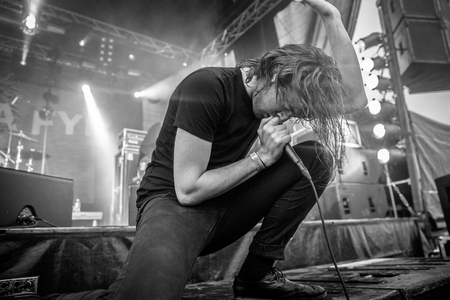 Traena, Norway - July 9 2015: concert of Norwegian rock band Carnival Kids at the Traenafestival, music festival taking place on the small island of Traenaのeditorial素材