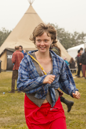 Traena, Norway - July 10 2013: portraits taken during the concert of the Norwegian singer Hekla Stalstrenga at the Traenafestival, music festival taking place on the small island of Traena.のeditorial素材