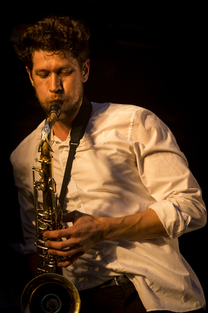 Traena, Norway - July 9 2015: concert of Swedish rock band Movits! at the Traenafestival, music festival taking place on the small island of Traenaのeditorial素材