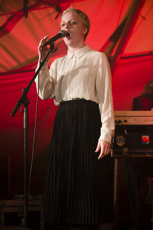 Traena, Norway - July 11 2014: during the concert of the Norwegian Band Ae Og Dem featuring Ingeborg Oktober at the Traenafestival, music festival taking place on the small island of Traenaのeditorial素材