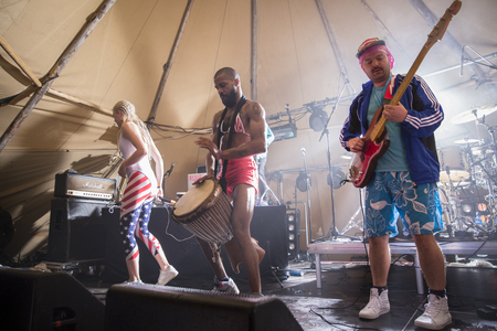 Traena, Norway - July 11 2015: concert of Norwegian band Kuuk, at Traenafestival, music festival taking place on the small island of Traena.のeditorial素材