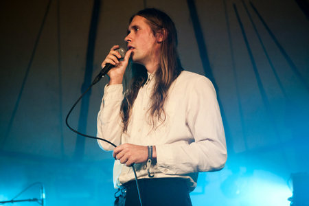 Traena, Norway - July 10 2014: during the concert of the Finnish dream pop singer  Jaakko Eino Kalevi at the Traenafestival, music festival taking place on the small island of Traenaのeditorial素材