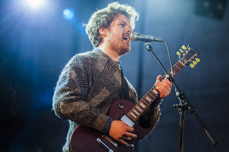 Traena, Norway - July 10 2015: concert of Norwegian singer Kristian Kristensen at the Traenafestival, music festival taking place on the small island of Traenaのeditorial素材