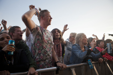 Traena, Norway - July 11 2014: people watching the concert of the Swedish pop-techno band Den...