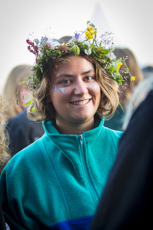 Traena, Norway - July 12 2014: during the concert of the Icelandic singer Mugison at the Traenafestival, music festival taking place on the small island of Traenaのeditorial素材