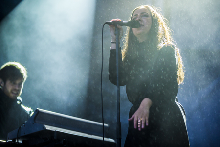 Traena, Norway - July 10 2015: concert of Norwegian artist Emilie Nicolas at Traenafestival, music festival taking place on the small island of Traenaのeditorial素材