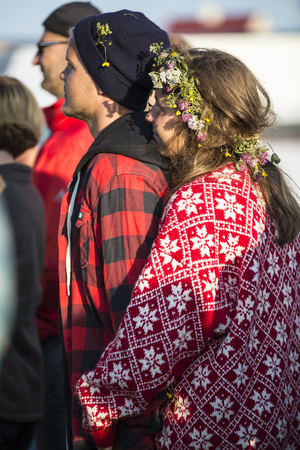 Traena, Norway - July 11 2014: during the concert of the Norwegian band Ida Maria  at the Traenafestival, music festival taking place on the small island of Traenaのeditorial素材