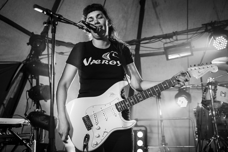 Traena, Norway - July 10 2015: concert of Norwegian 3 women band The Cameltoes at the Traenafestival, music festival taking place on the small island of Traenaのeditorial素材