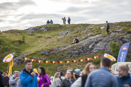 Traena, Norway - July 07 2016: people participating in the Traenafestival, music festival taking place on the small island of Traenaのeditorial素材