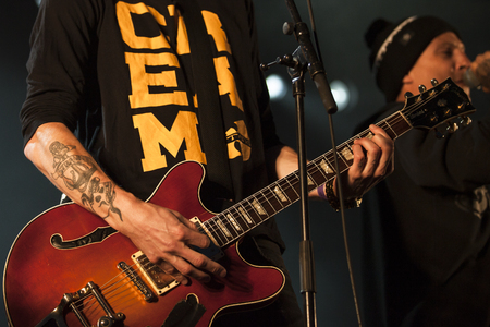 Traena, Norway - July 9 2015: concert of Norwegian rock band OnklP & De Fjerne Slektningene at the Traenafestival, music festival taking place on the small island of Traenaのeditorial素材
