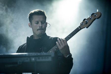 Traena, Norway - July 10 2015: concert of Norwegian artist Emilie Nicolas at Traenafestival, music festival taking place on the small island of Traenaのeditorial素材