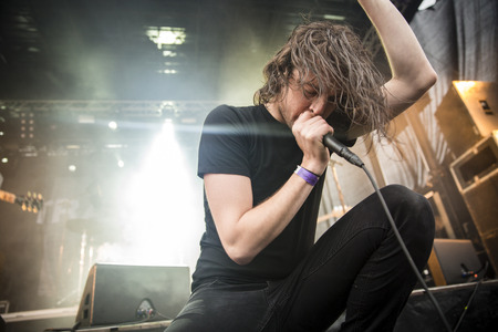 Traena, Norway - July 9 2015: concert of Norwegian rock band Carnival Kids at the Traenafestival,...