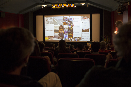 Amsterdam, The Netherlands - August 27 2016: cinema audience watching movie at closing award ceremony of World Cinema Amsterdam, a world film festival held from 18 to 27/08/2016のeditorial素材