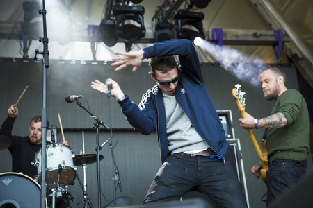 Traena, Norway - July 07 2016: concert of Norwegian punk rock band Viagra Boys at Traenafestival, music festival taking place on the small island of Traenaのeditorial素材