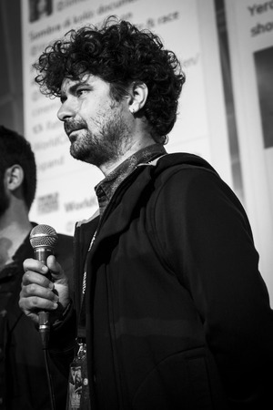 Amsterdam, The Netherlands - August 15 2015: Speech of Fabian Suarez at the Premiere of his fim Caballos during World Cinema Amsterdam, a world film festival held from 14 to 23/08/2015のeditorial素材