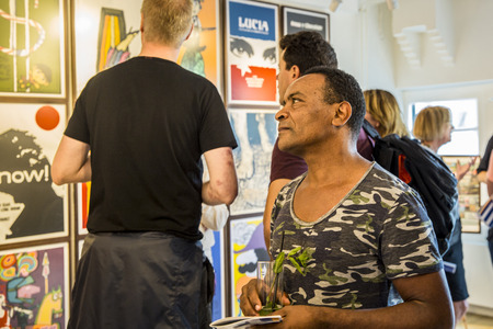 Amsterdam, The Netherlands - August 15 2015: opening of the Cuban Film Posters exhibition Soy Cuba as part of World Cinema Amsterdam, a world film festival held from 14 to 23/08/2015のeditorial素材