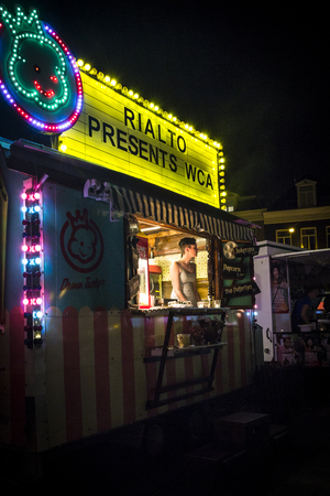 Amsterdam, The Netherlands - August 21 2015: open air screening of Peruvian film A Los 40  at Marie Heinekenplein, during World Cinema Amsterdam, a world film festival held from 14 to 23/08/2015のeditorial素材