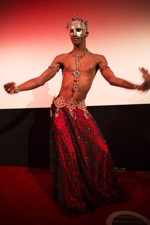 Amsterdam, The Netherlands - August 20 2016: Male belly dancer performing before the film Toz Bezi (Dust Cloth) during World Cinema Amsterdam, a world film festival held from 18 to 27/08/2016のeditorial素材