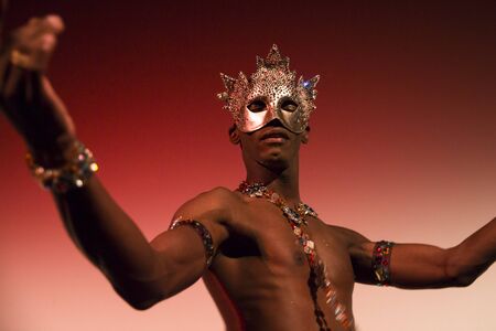 Amsterdam, The Netherlands - August 20 2016: Male belly dancer performing before the film Toz Bezi (Dust Cloth) during World Cinema Amsterdam, a world film festival held from 18 to 27/08/2016のeditorial素材