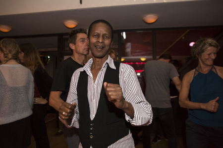 Amsterdam, The Netherlands - August 20 2016: people dancing at the opening party of World Cinema Amsterdam festival at Rialto Cinema, a world film festival held from 18 to 27/08/2016のeditorial素材