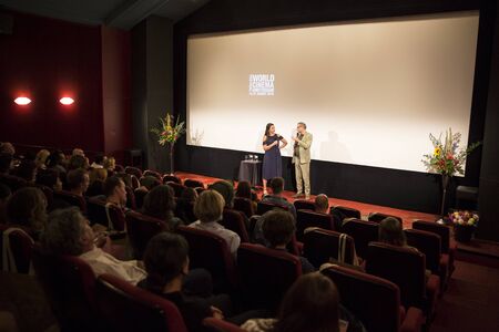 Amsterdam, The Netherlands - August 18 2016: speech at opening ceremony of World Cinema Amsterdam, a world film festival held from 18 to 27/08/2016のeditorial素材
