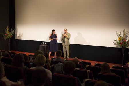 Amsterdam, The Netherlands - August 18 2016: speech at opening ceremony of World Cinema Amsterdam, a world film festival held from 18 to 27/08/2016のeditorial素材