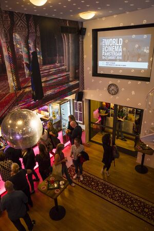 Amsterdam, The Netherlands - August 18 2016: people in the cafe before the opening ceremony of World Cinema Amsterdam, a world film festival held from 18 to 27/08/2016のeditorial素材