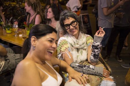 Amsterdam, The Netherlands - August 23, 2016: people chatting at the closing party at Rialto Cinema during World Cinema Amsterdam festival, a world film festival held from 18 to 27/08/2016のeditorial素材