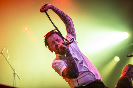 Amsterdam, The Netherlands - March 19, 2017: Support act with Norwegian hard rock band Audrey Horne Concert of Canadian hard rock heavy metal band Danko Jones at Melkwegのeditorial素材