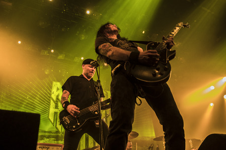 Amsterdam, The Netherlands - March 19, 2017: Support act with Norwegian hard rock band Audrey Horne Concert of Canadian hard rock heavy metal band Danko Jones at Melkwegのeditorial素材