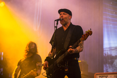 Amsterdam, The Netherlands - March 19, 2017: Support act with Norwegian hard rock band Audrey Horne Concert of Canadian hard rock heavy metal band Danko Jones at Melkwegのeditorial素材
