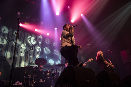 Amsterdam, The Netherlands - March 19, 2017: Support act with Norwegian hard rock band Audrey Horne Concert of Canadian hard rock heavy metal band Danko Jones at Melkwegのeditorial素材