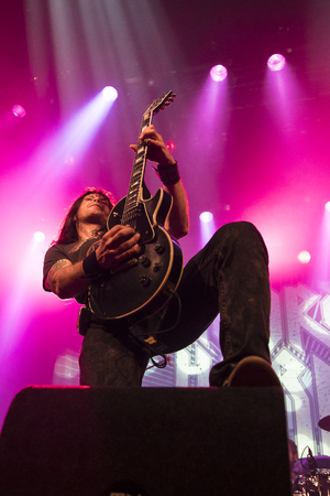 Amsterdam, The Netherlands - March 19, 2017: Support act with Norwegian hard rock band Audrey Horne Concert of Canadian hard rock heavy metal band Danko Jones at Melkwegのeditorial素材