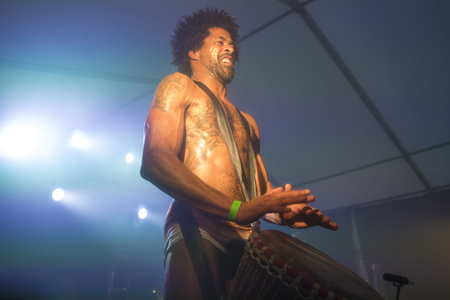 Traena, Norway - July 6 2017: concert of Norwegian Punk Rock band Kuuk, at Traenafestival, music festival taking place on the small island of Traenaのeditorial素材