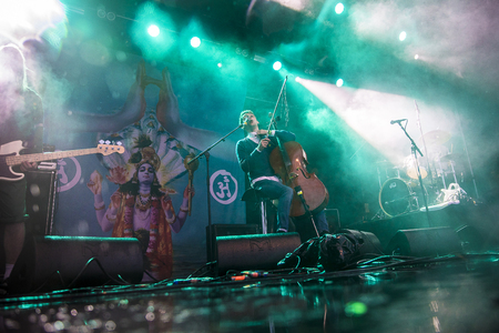 Traena, Norway - July 6 2017: concert of Norwegian punk rock band Honningbarna at Traenafestival, music festival taking place on the small island of Traenaのeditorial素材