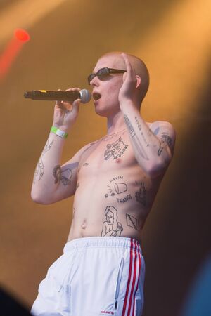 Concert of Norwegian rap band Sushi X Kobe at Traena festival, music festival taking place on the small island of Traenaのeditorial素材