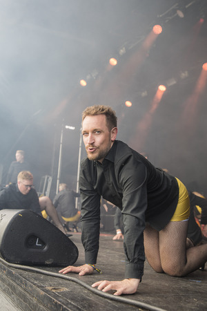 Traena, Norway - July 7 2017: concert of Norwegian gay choir Oslo Fagottkor at Traenafestival, music festival taking place on the small island of Traenaのeditorial素材