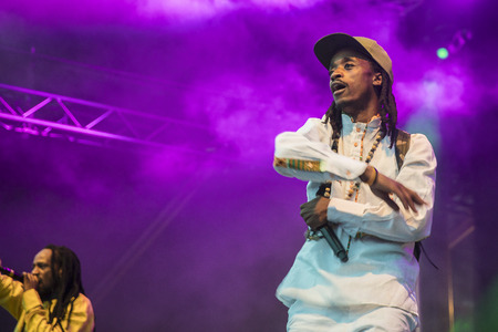 Traena, Norway - July 8 2017: concert of Norwegian rap hiphop band African Sunz at Traenafestival, music festival taking place on the small island of Traenaのeditorial素材