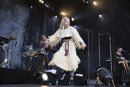 Traena, Norway - July 7 2017: concert of Norwegian pop singer-songwriter Aurora at Traenafestival, music festival taking place on the small island of Traenaのeditorial素材