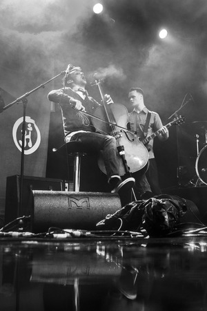 Traena, Norway - July 6 2017: concert of Norwegian punk rock band Honningbarna at Traenafestival, music festival taking place on the small island of Traenaのeditorial素材