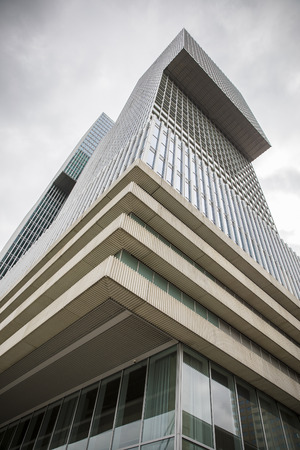 Rotterdam, The Netherlands - June 17, 2017: De Rotterdam modern building designed by Rem Koolhaas in 1998 on  Wilhelminapier. It hosts offices, an hotel and apartmentsのeditorial素材