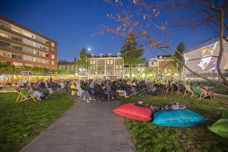 Amsterdam, The Netherlands - August 22 2018: open air screening of Brazilian film Benzinho at Marie Heinekenplein, during World Cinema Amsterdam, a world film festival held from 16 to 25/08/2018のeditorial素材