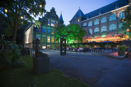 Amsterdam, The Netherlands - August 11 2018: open air screening of Cuban film Sergio and Serguei at De Troppen garden during World Cinema Amsterdam, a world film festival held from 11 to 25/08/2018のeditorial素材