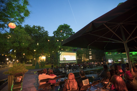 Amsterdam, The Netherlands - August 11 2018: open air screening of Cuban film Sergio and Serguei at De Troppen garden during World Cinema Amsterdam, a world film festival held from 11 to 25/08/2018のeditorial素材